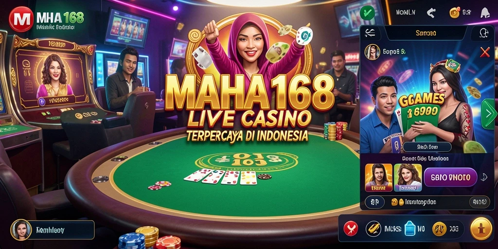 Screenshot MAHA168 menampilkan dealer profesional dan gameplay Live Casino yang mendebarkan.