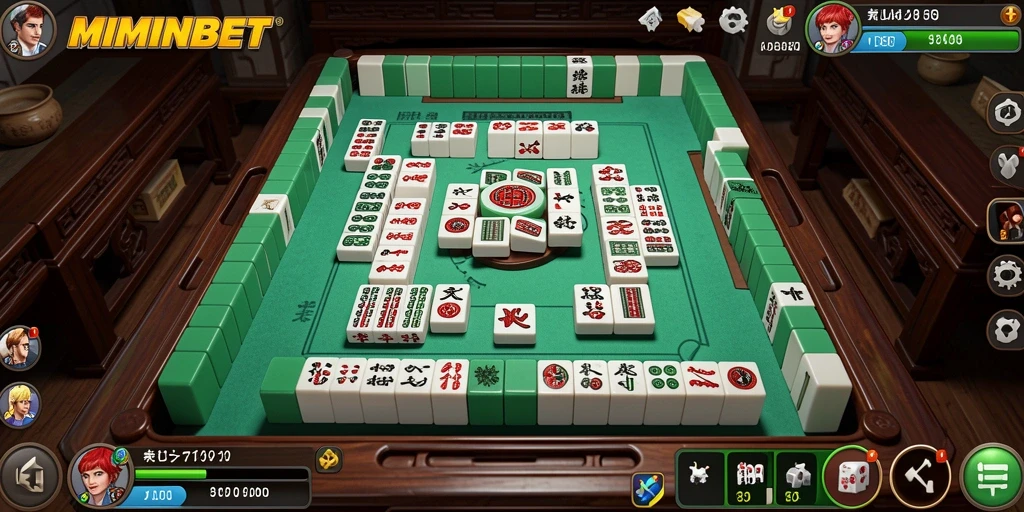 Screenshot menunjukkan gameplay menarik MIMINBET dengan desain Mahjong.