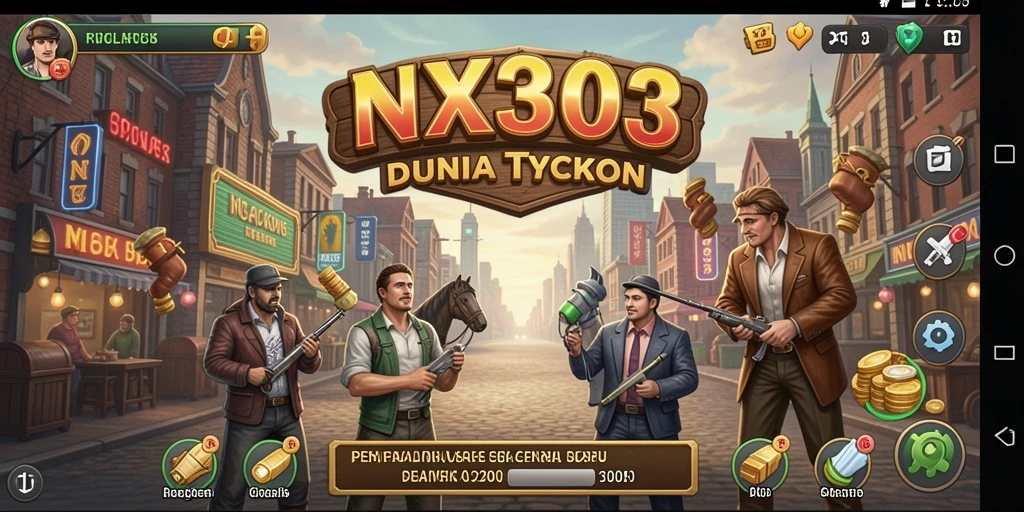 Tampilan gameplay NX303 yang menarik dalam membangun bisnis Tycoon.