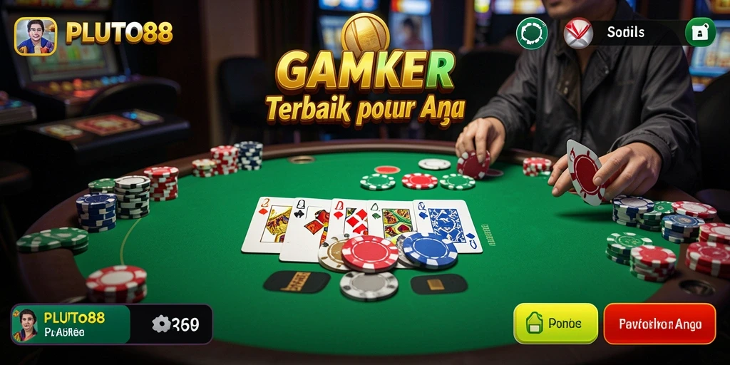 Tangkapan layar utama PLUTO88 menampilkan gameplay poker yang intens.