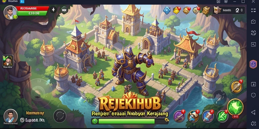 Screenshot utama menunjukkan gameplay seru dalam membangun kerajaan.