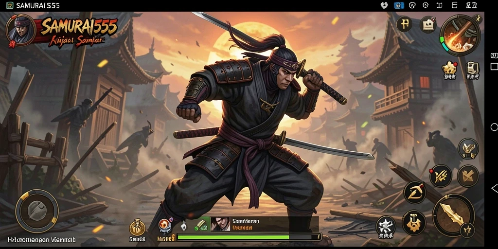 Tangkapan layar gameplay menunjukkan pertarungan seru di SAMURAI555.