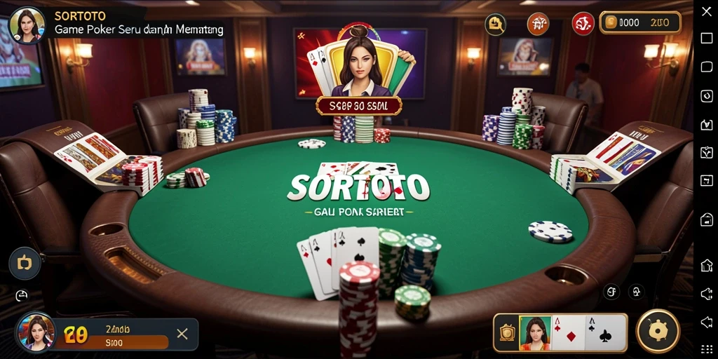 Tampilan gameplay Poker yang mendebarkan dan interaktif.